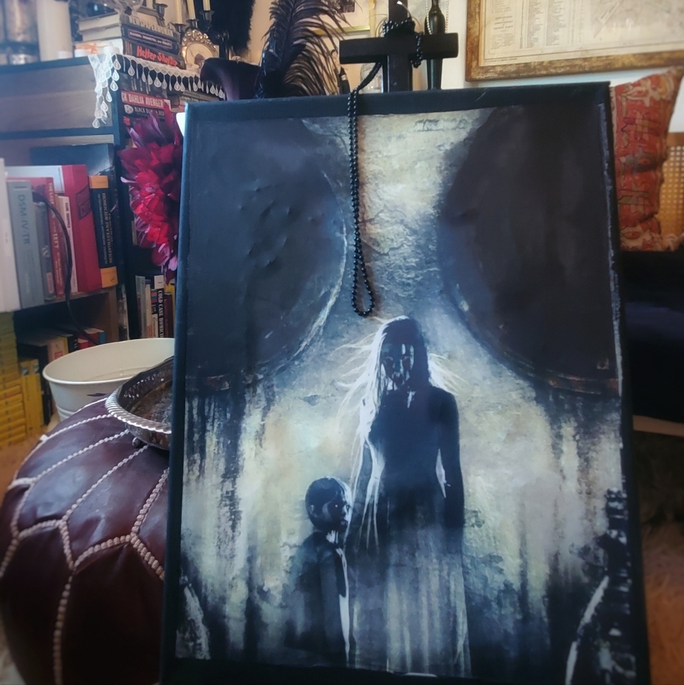 custom gothic 9x12 inches printed on black canvas with easel